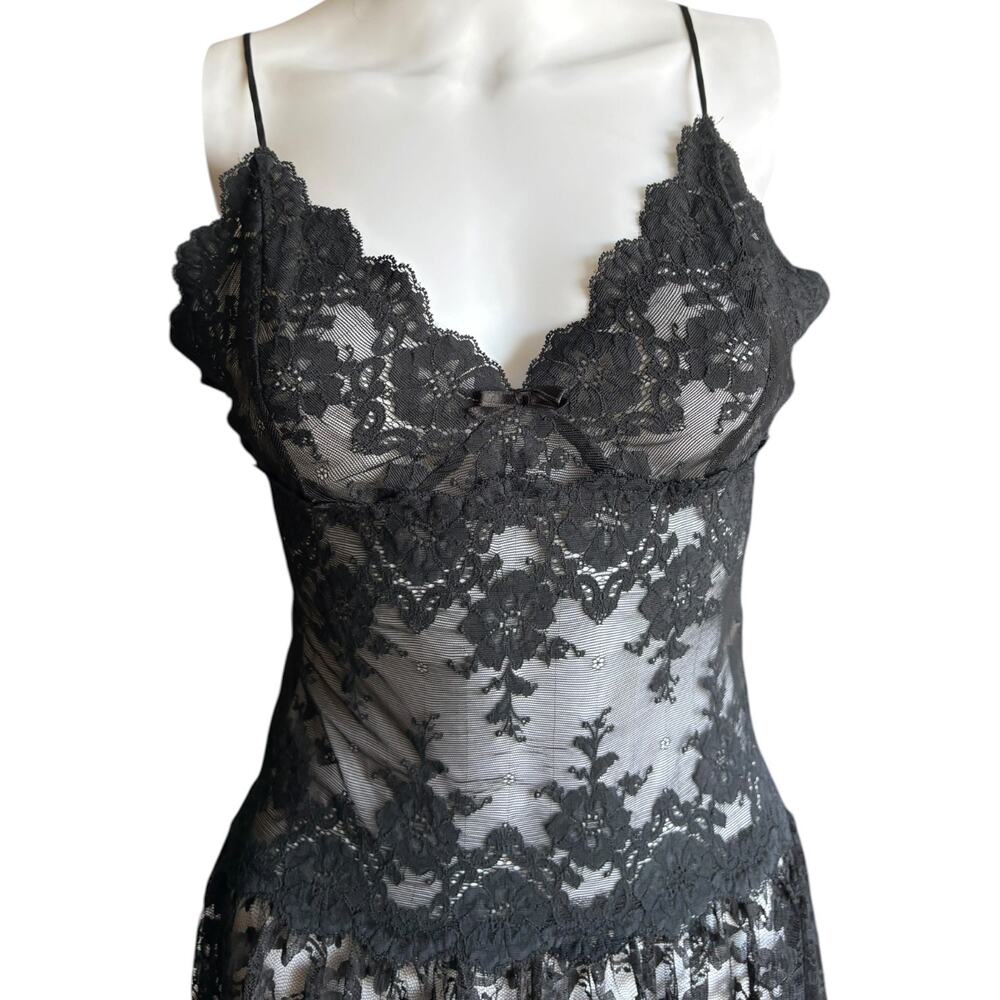 Vintage Victoria's Secret Gold Label Medium Black Sheer Floral Lingerie Dress - Picture 8 of 16